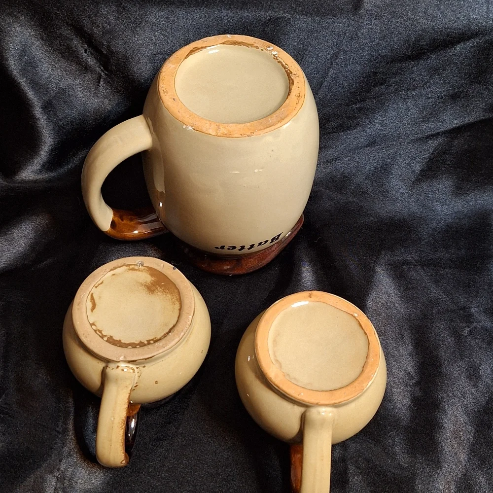 3 Pc. Vintage Glazed Ceramic Pottery~Pancake Pitcher Set~Retro Clayworks~MCM